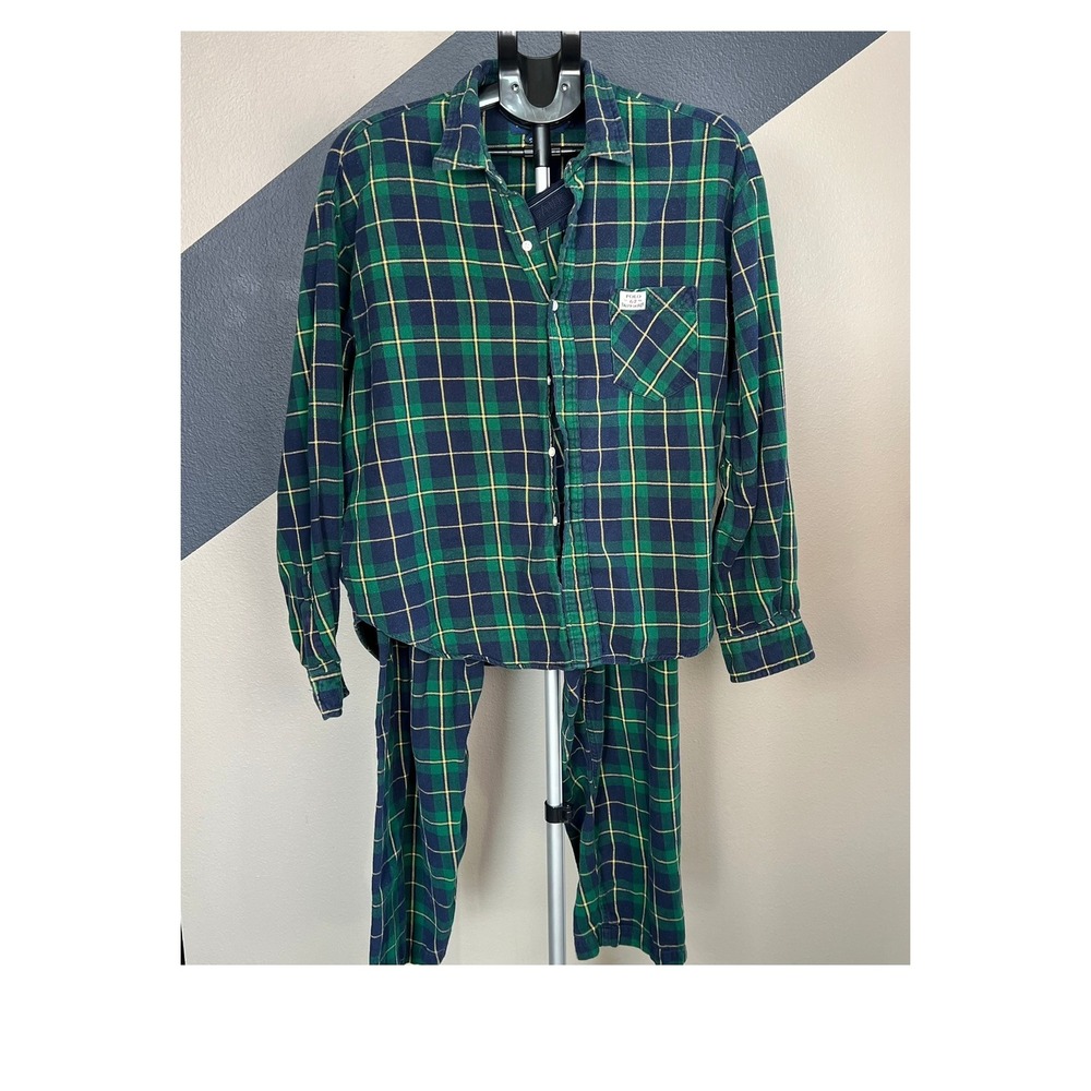Vintage Polo Ralph Lauren 67 Women's Pajama Set Large Heritage Tartan Flannel